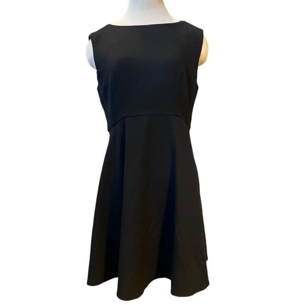 French Connection Size 10 Black Fit & Flare Dress Boat Neck LBD Cocktail Classic
